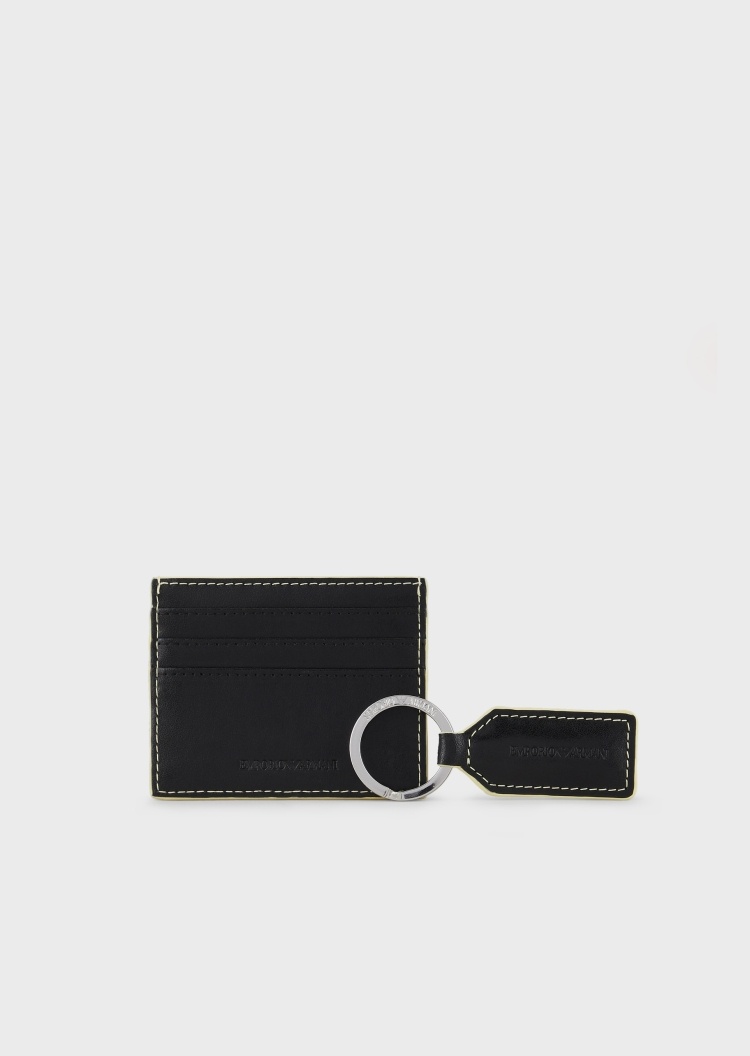 Emporio Armani 徽标卡包钥匙圈套装