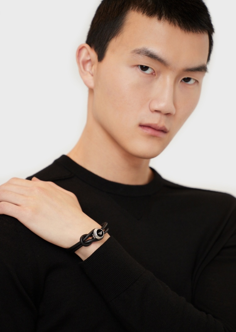 Emporio Armani 时尚鹰标皮革手环