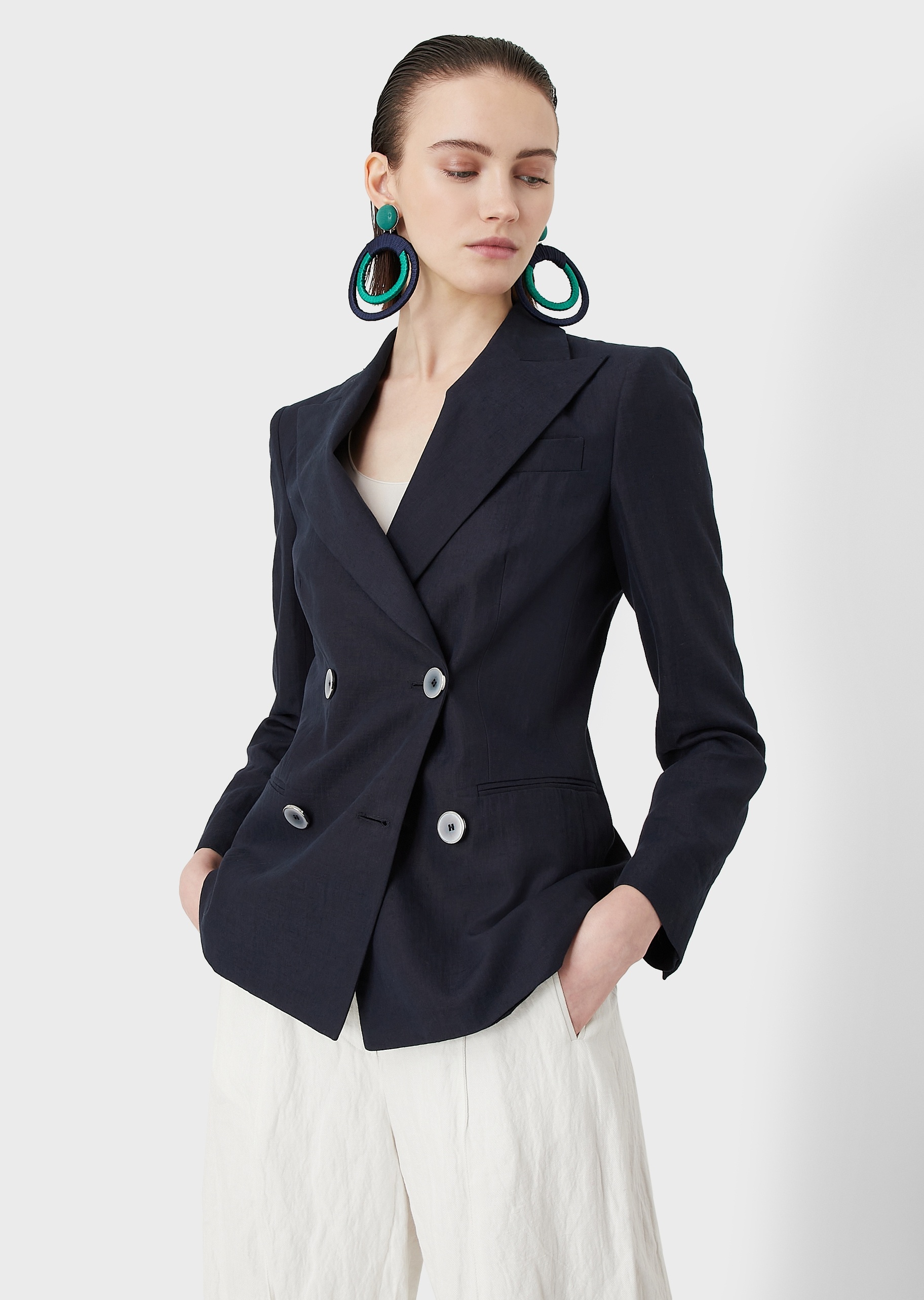 双排扣亚麻休闲西装外套-西装 & 外套-女士-giorgio armani03中国