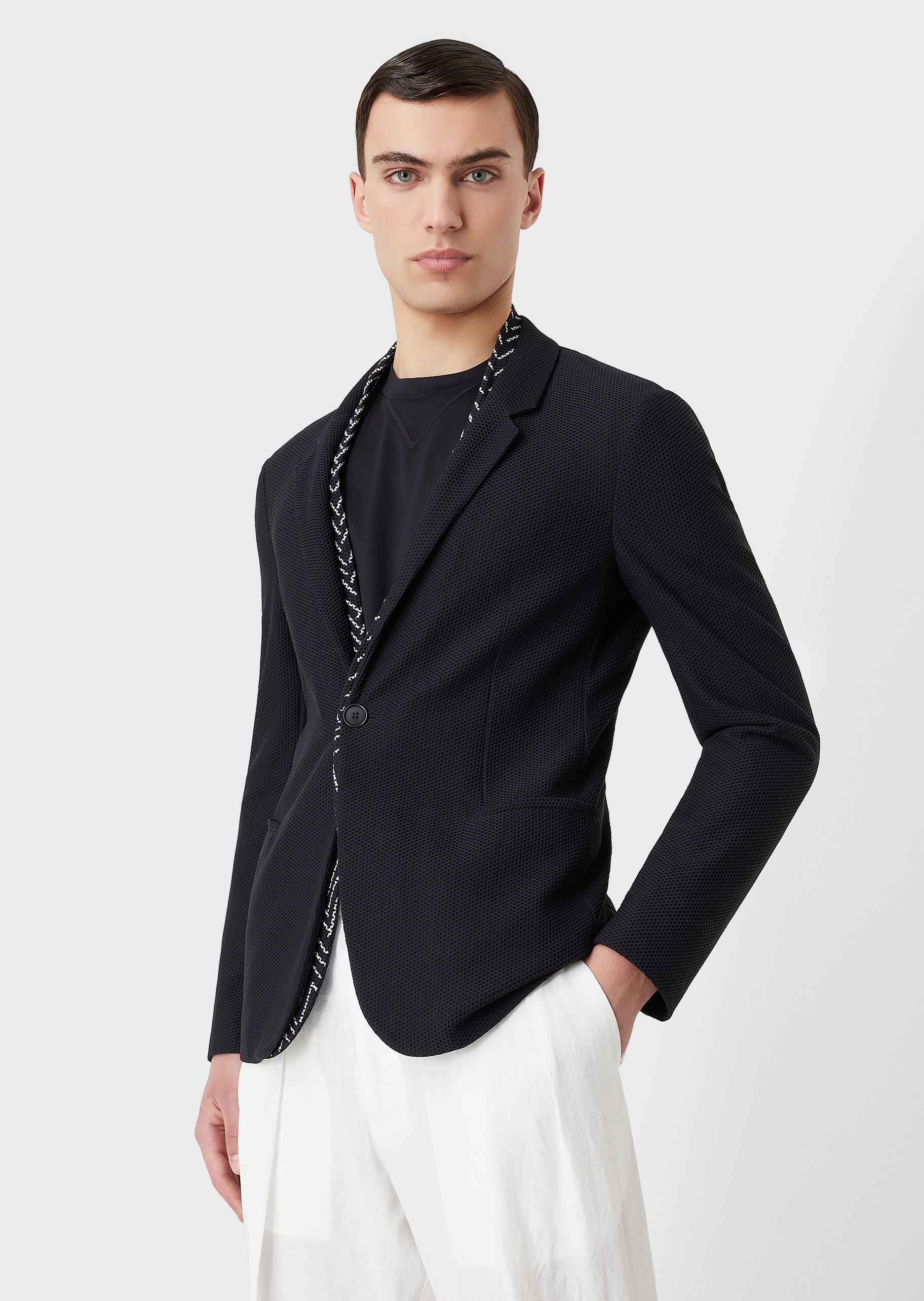 华夫格单粒扣西装