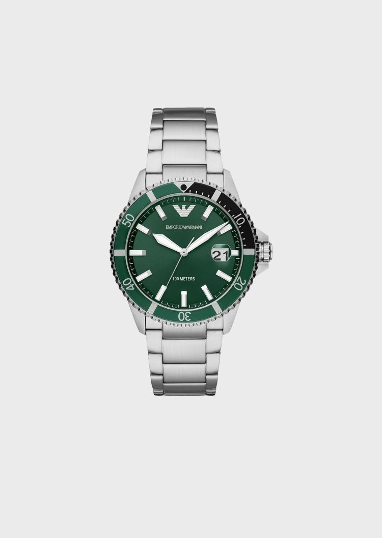 Emporio Armani 钢带绿盘石英腕表