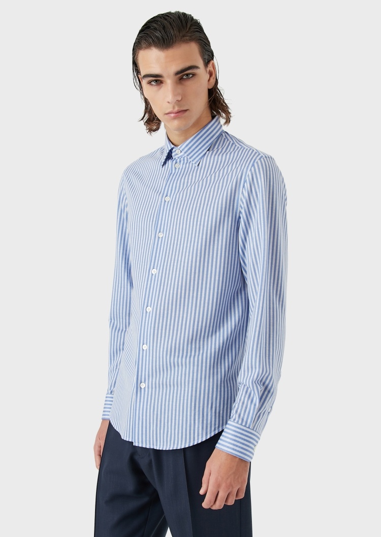 Emporio Armani 条纹平纹布长袖衬衫