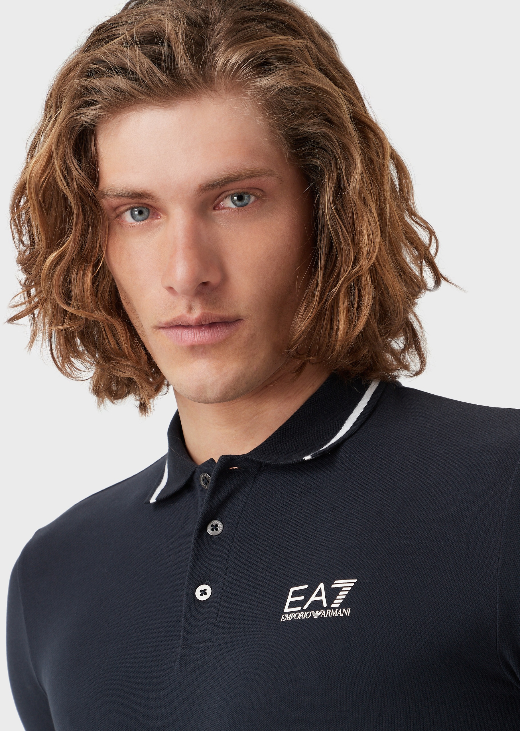 EA7 撞色标识长袖POLO衫