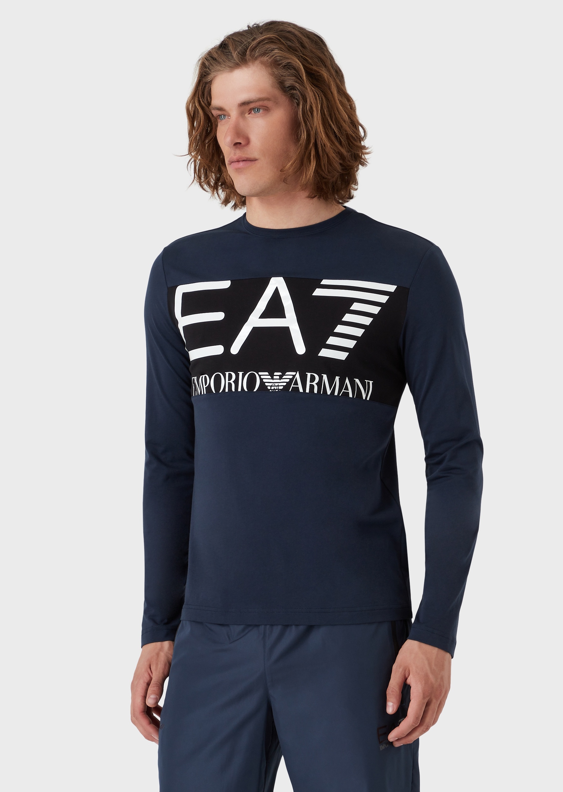 EA7 撞色棉质长袖T恤