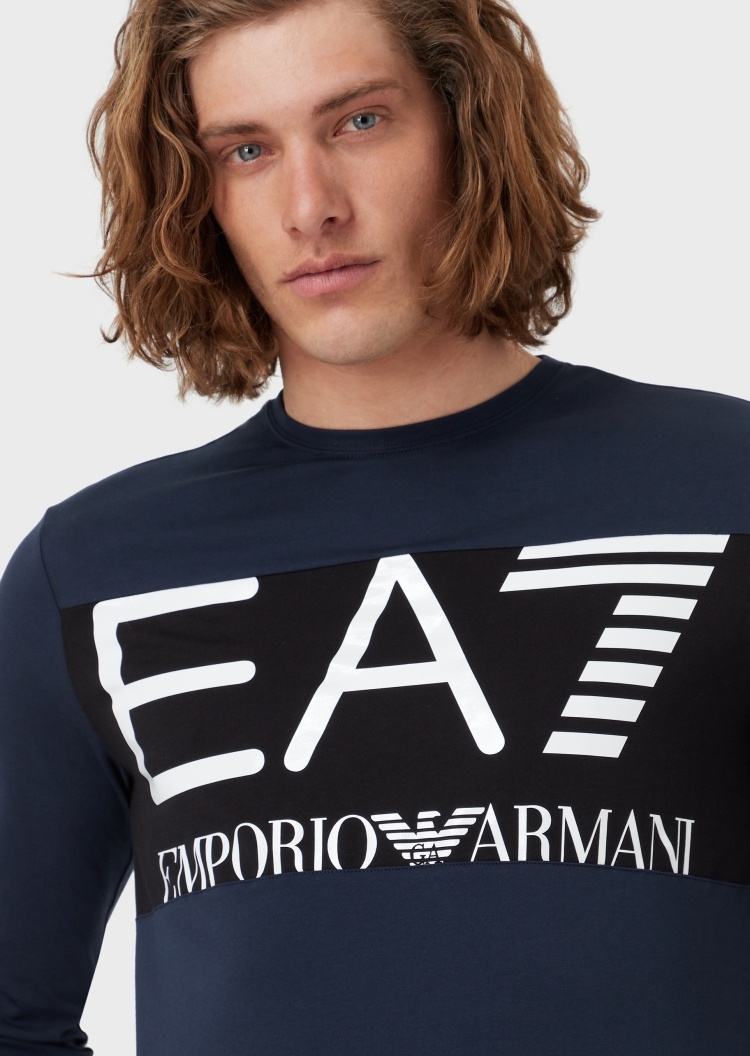 EA7 撞色棉质长袖T恤
