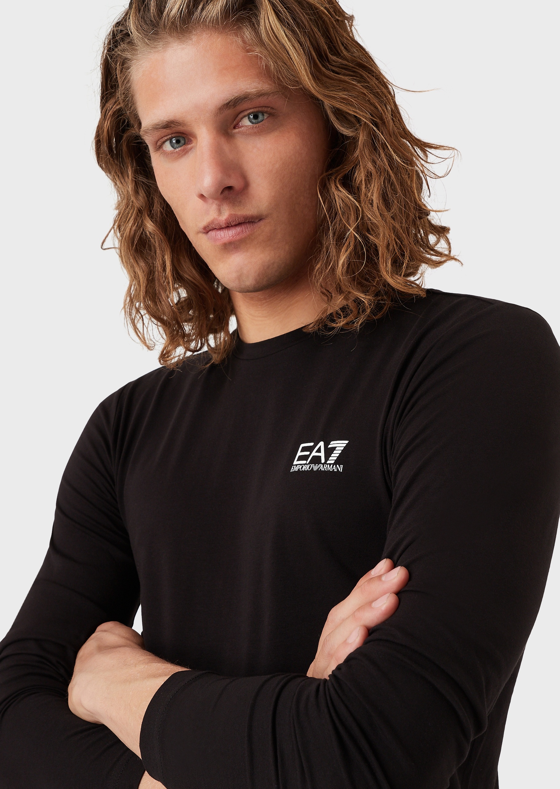EA7 男士印花纯色长袖运动T恤