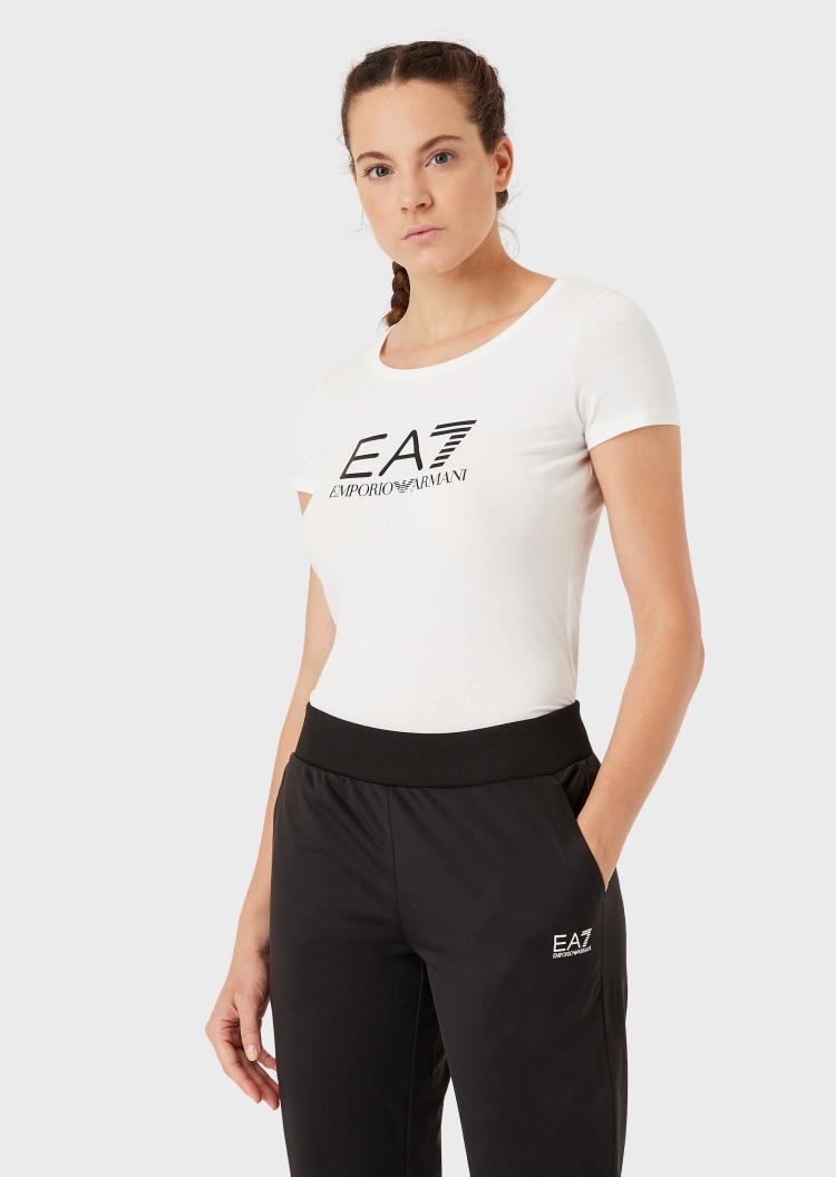 EA7 女士圆领修身短袖运动T恤