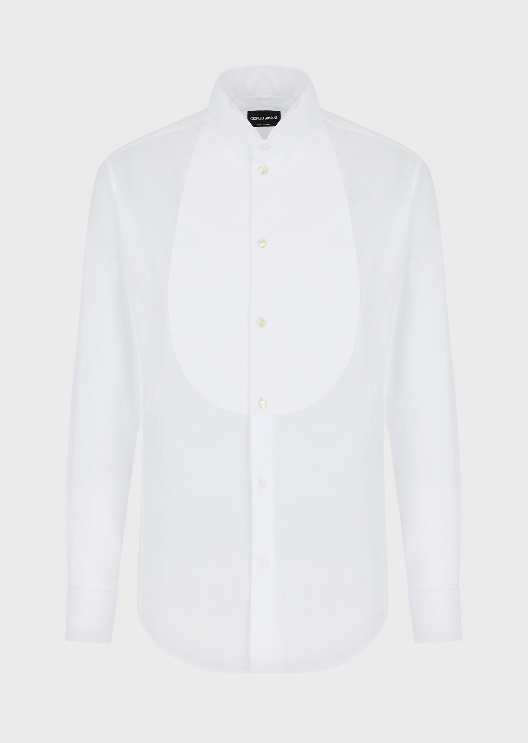 Giorgio Armani 男士白色优雅修身全棉翼型领长袖纯色衬衫