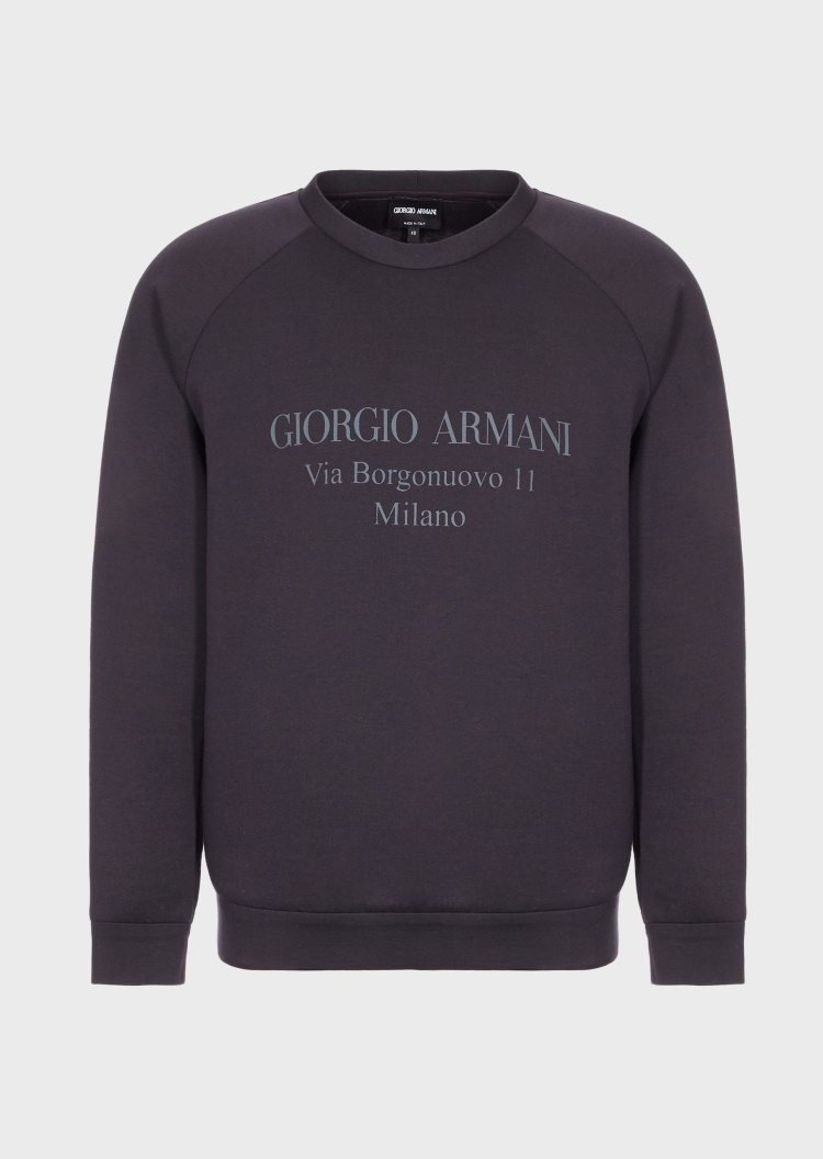 Giorgio Armani 男士休闲套头棉质圆领插肩印花卫衣