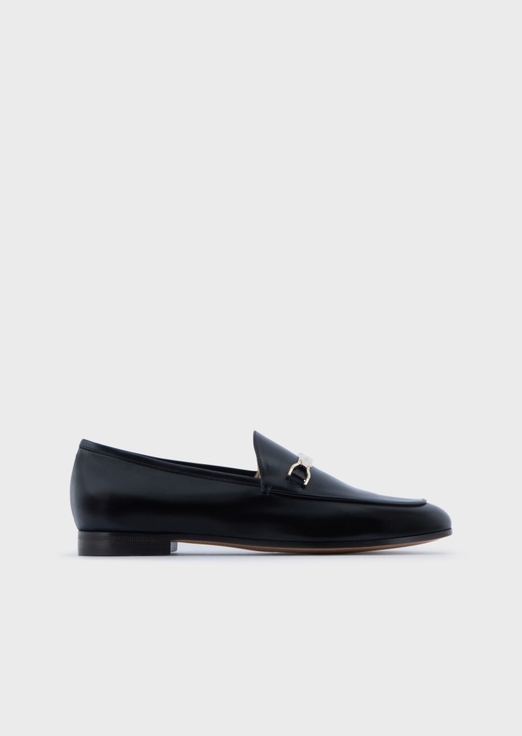 Giorgio Armani 女士牛皮革一脚蹬粗低跟休闲复古乐福鞋