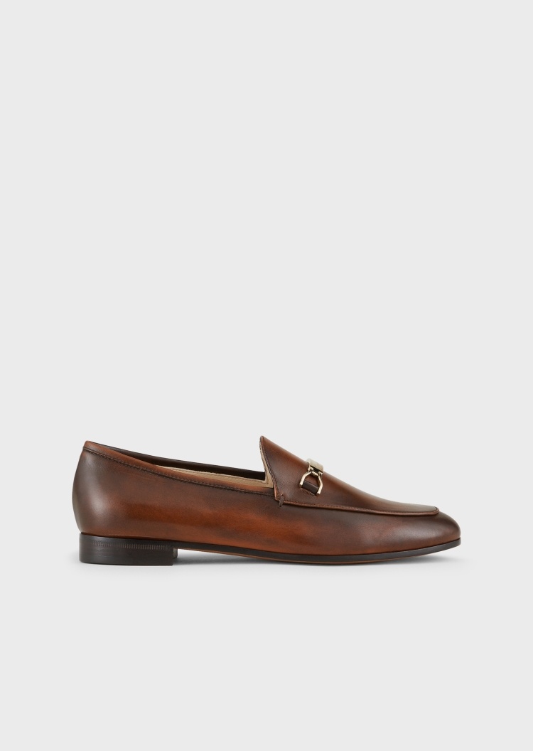Giorgio Armani 女士金属搭扣磨面犊牛皮革复古乐福鞋