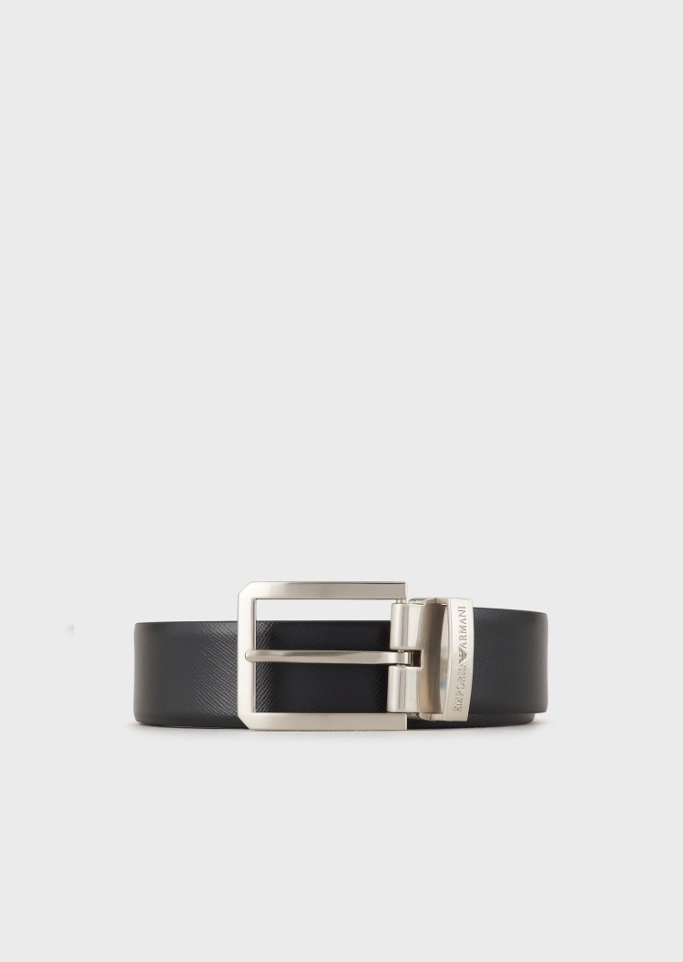 Emporio Armani 男士纹理双面两用针扣腰带