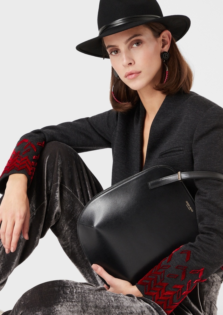 Giorgio Armani 立体皮革装饰宽边帽