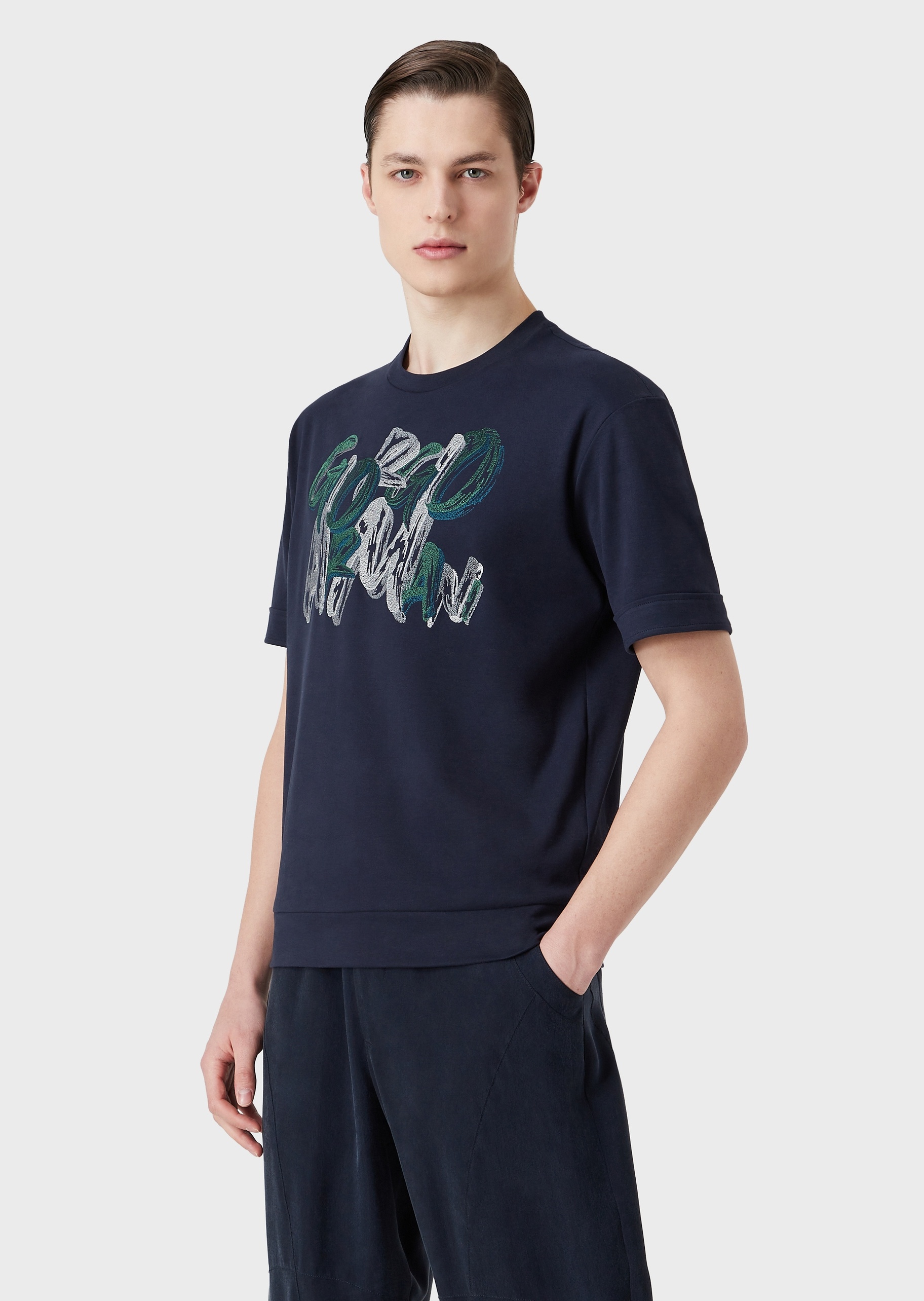 Giorgio Armani 柔软刺绣短袖T恤