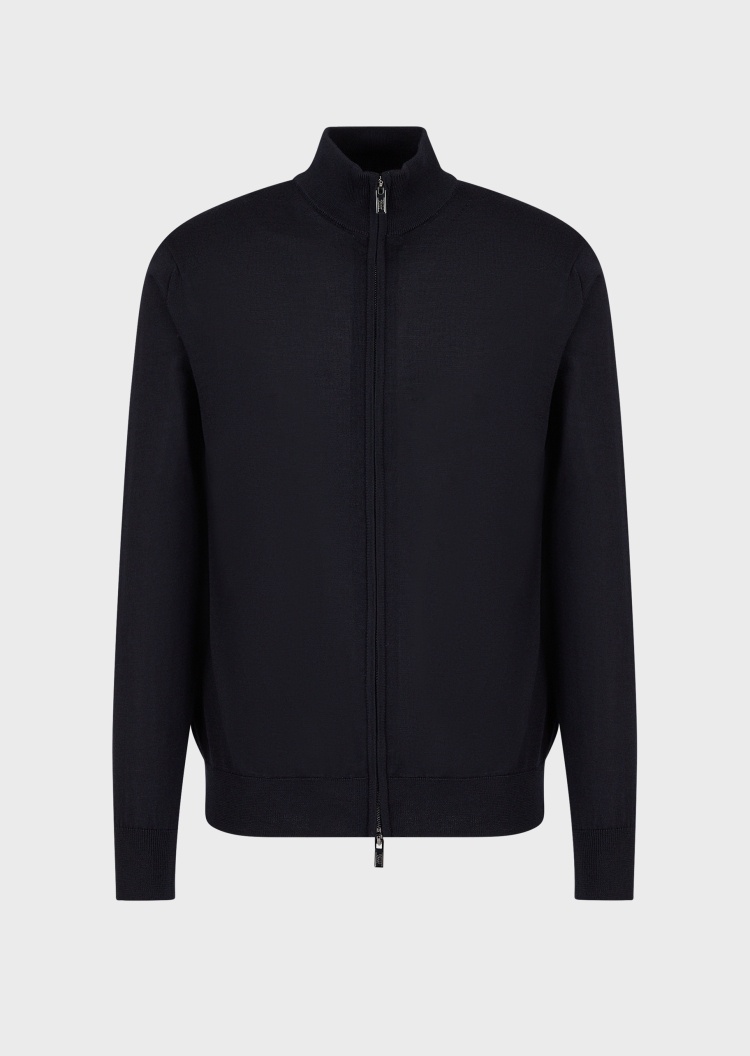 Emporio Armani 男女同款全绵羊毛合身长袖立领拉链针织开衫