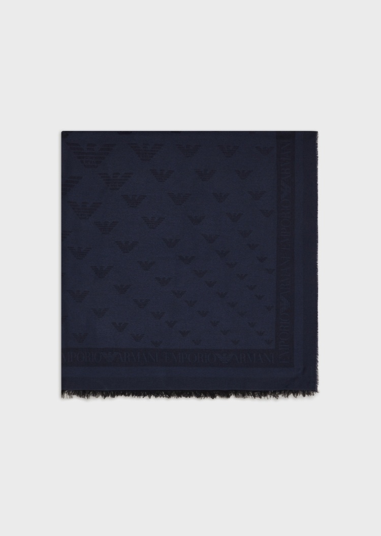 Emporio Armani 印花LOGO穗边围巾