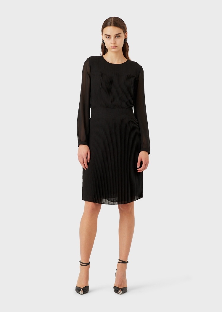 Emporio Armani 女士褶皱绉纱休闲连衣裙