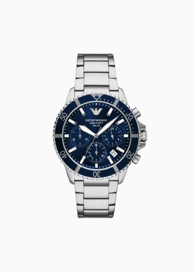Emporio Armani 曾舜晞同款男士素色钢带摩登都市太阳能腕表