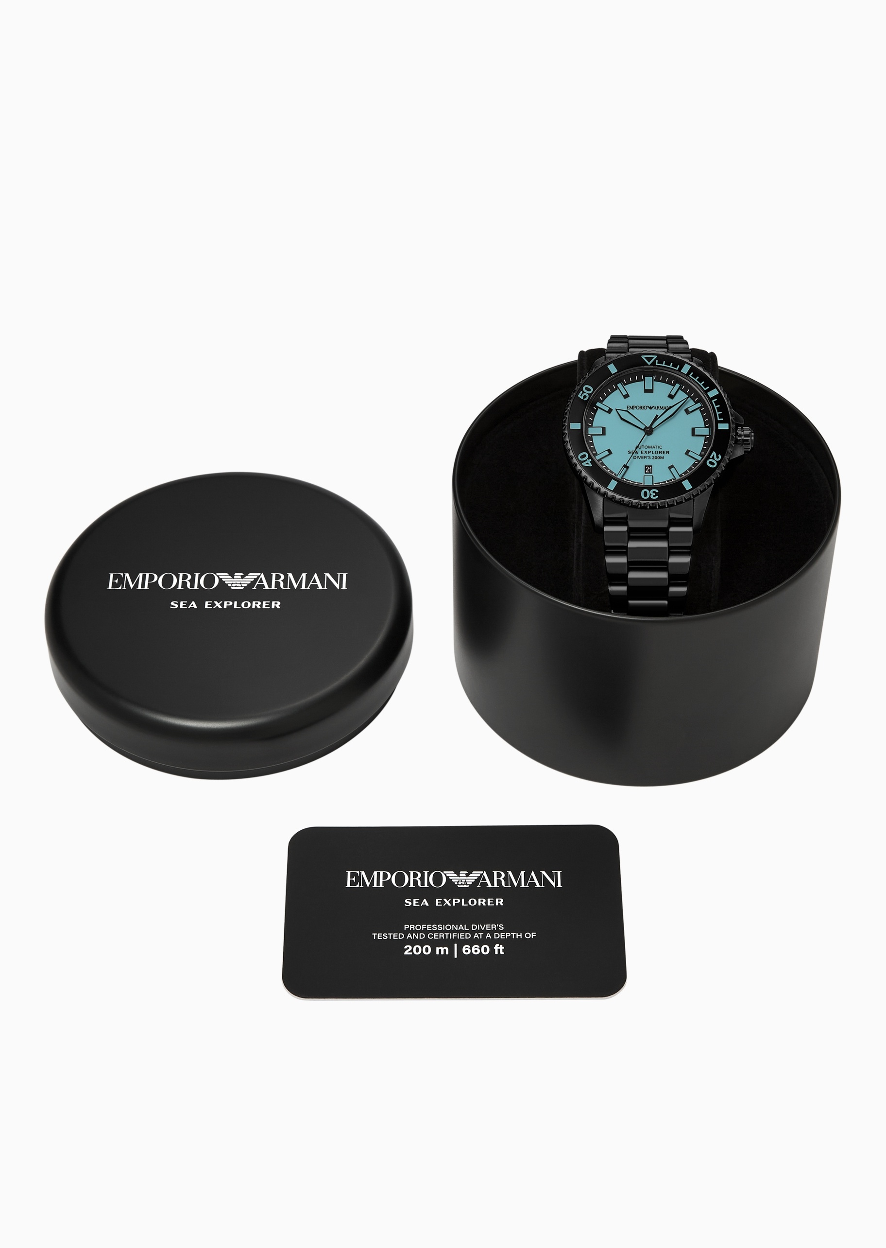 Emporio Armani 男士夜光大表盘运动钢质表带机械腕表