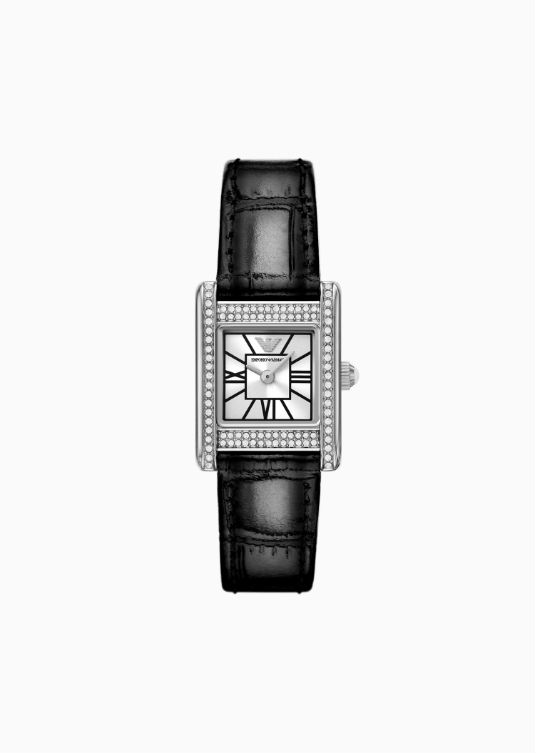 Emporio Armani 女士密镶小方表皮革腕带石英腕表