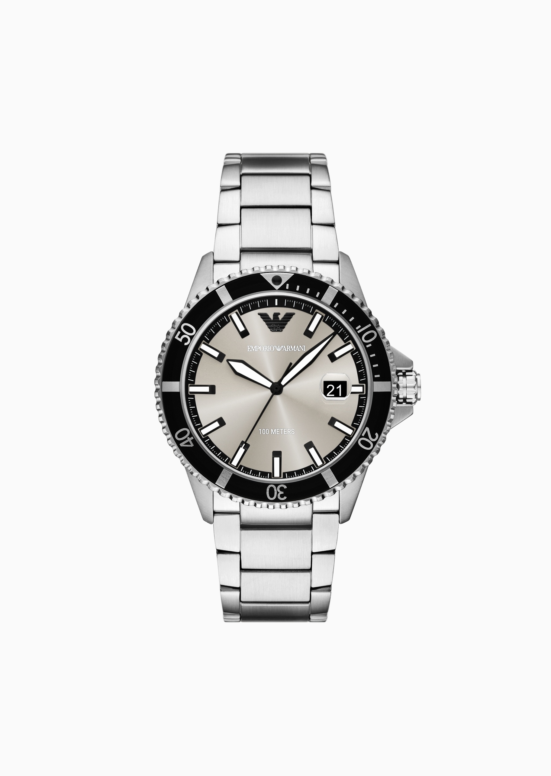 Emporio Armani 男士夜光大表盘钢质表带石英腕表