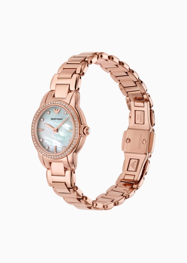 Emporio Armani 女士小表盘玫瑰金色钢带石英腕表
