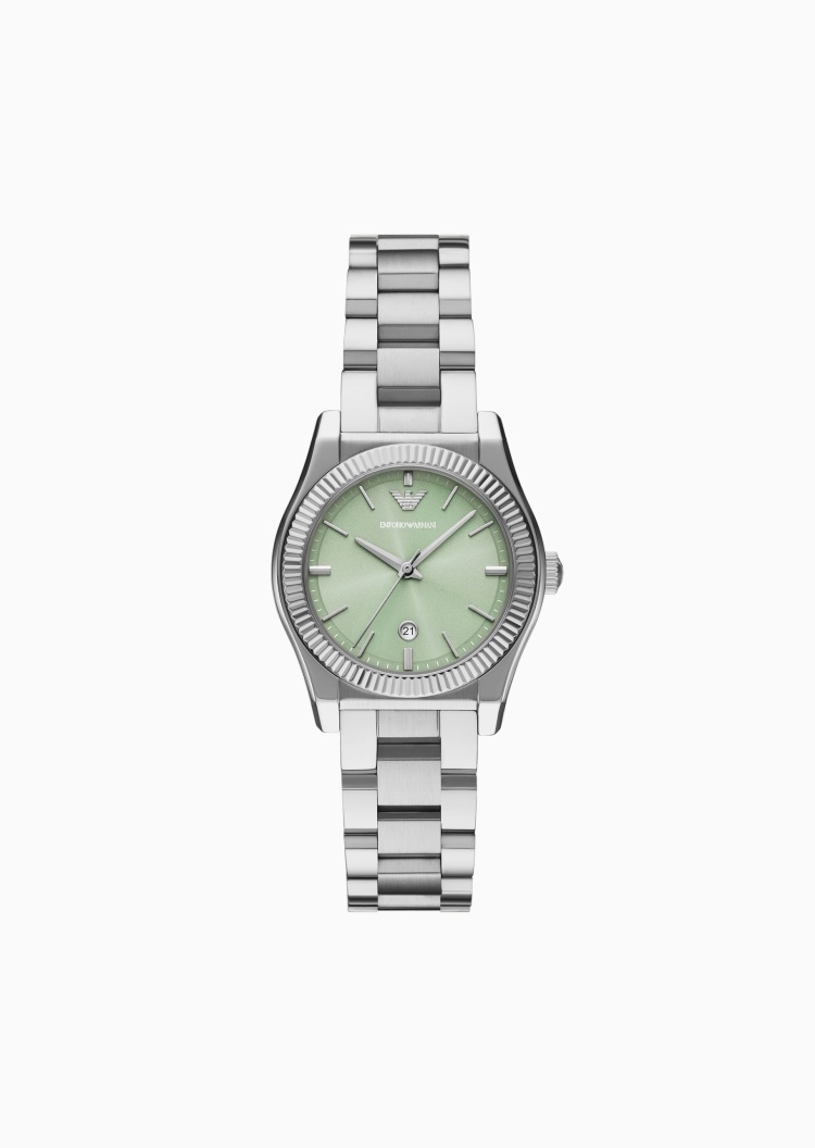 Emporio Armani 女士薄荷绿小表盘素色钢带石英腕表
