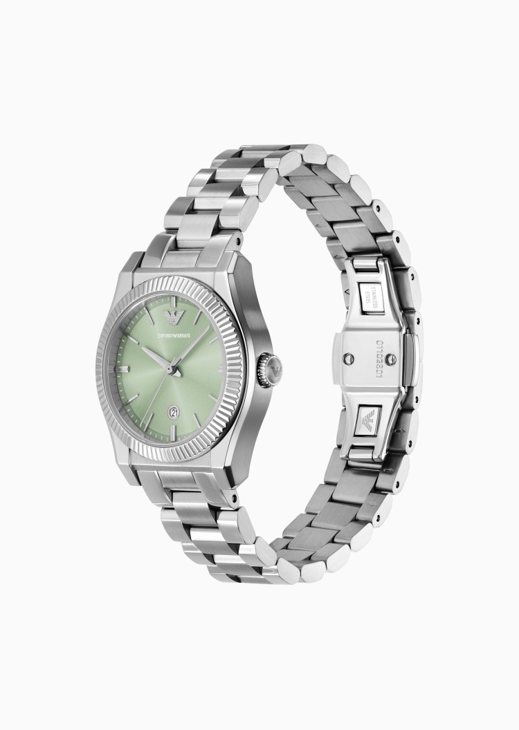 Emporio Armani 女士薄荷绿小表盘素色钢带石英腕表