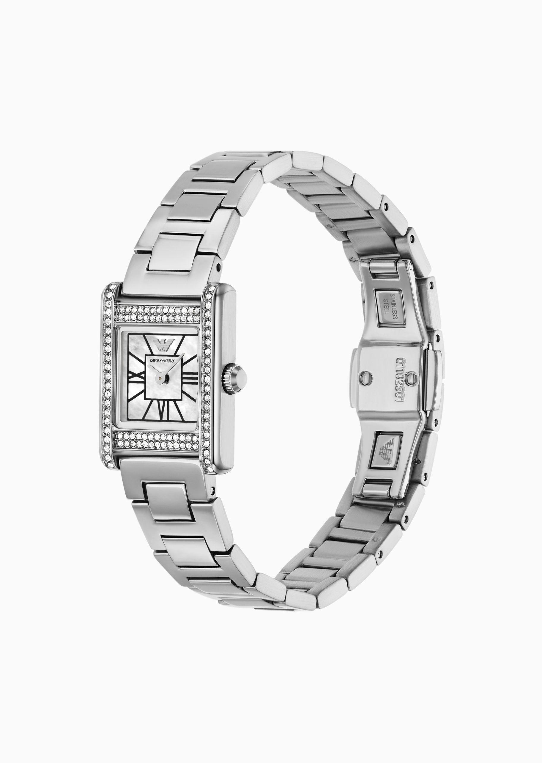 Emporio Armani 周雨彤同款女士密镶小方表钢质表带石英腕表