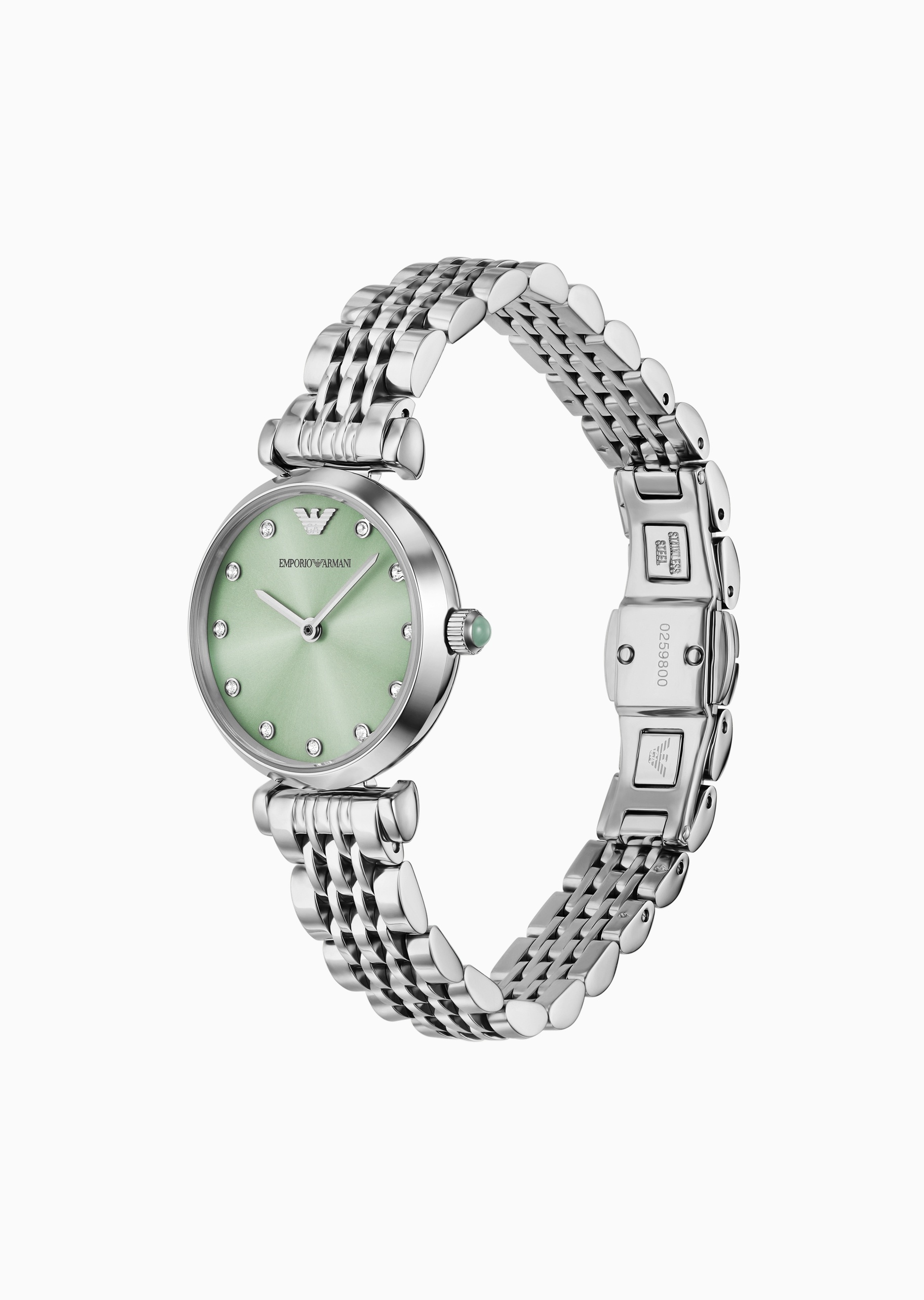 Emporio Armani 周雨彤同款女士编织钢链圆形小表盘石英腕表