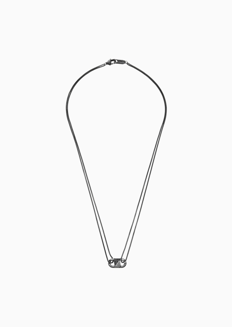 Emporio Armani 男士互锁双链黑色水晶龙虾扣项链