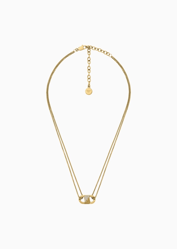 Emporio Armani 男士互锁双链璀璨密镶龙虾扣项链