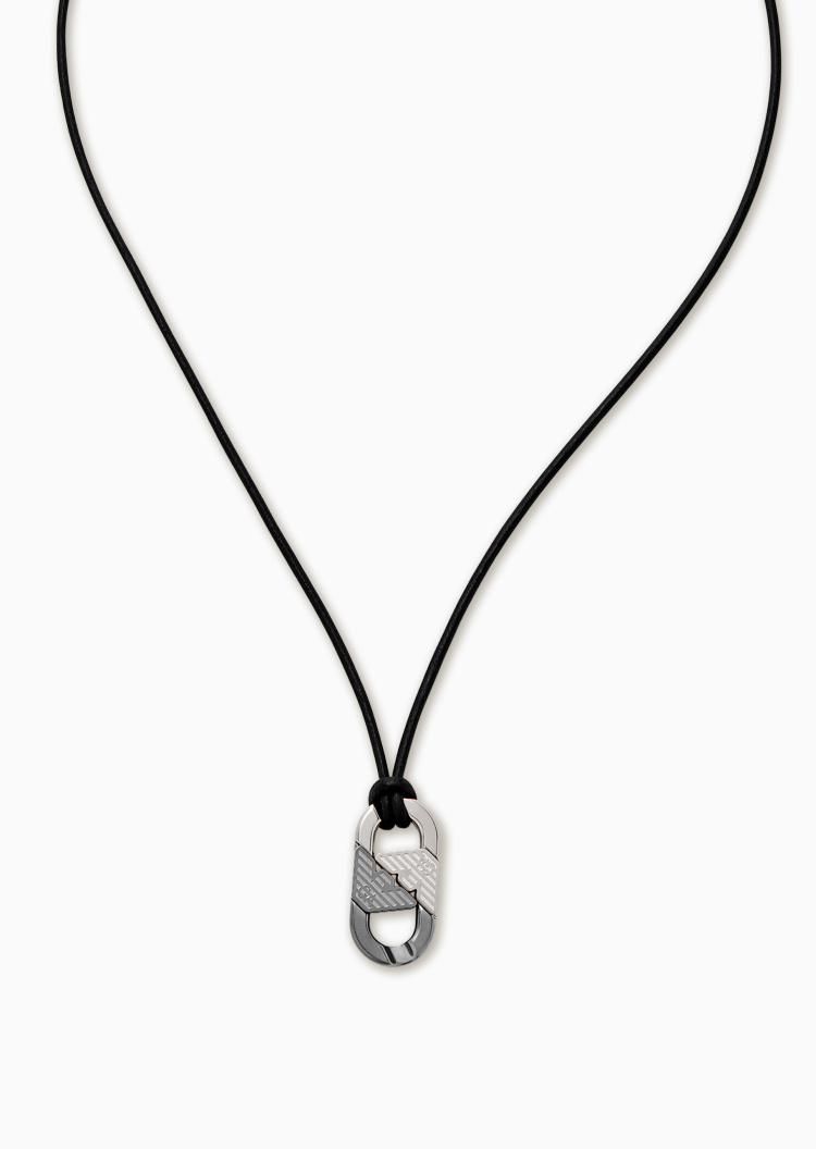Emporio Armani 男士双色互锁吊坠皮绳龙虾扣项链