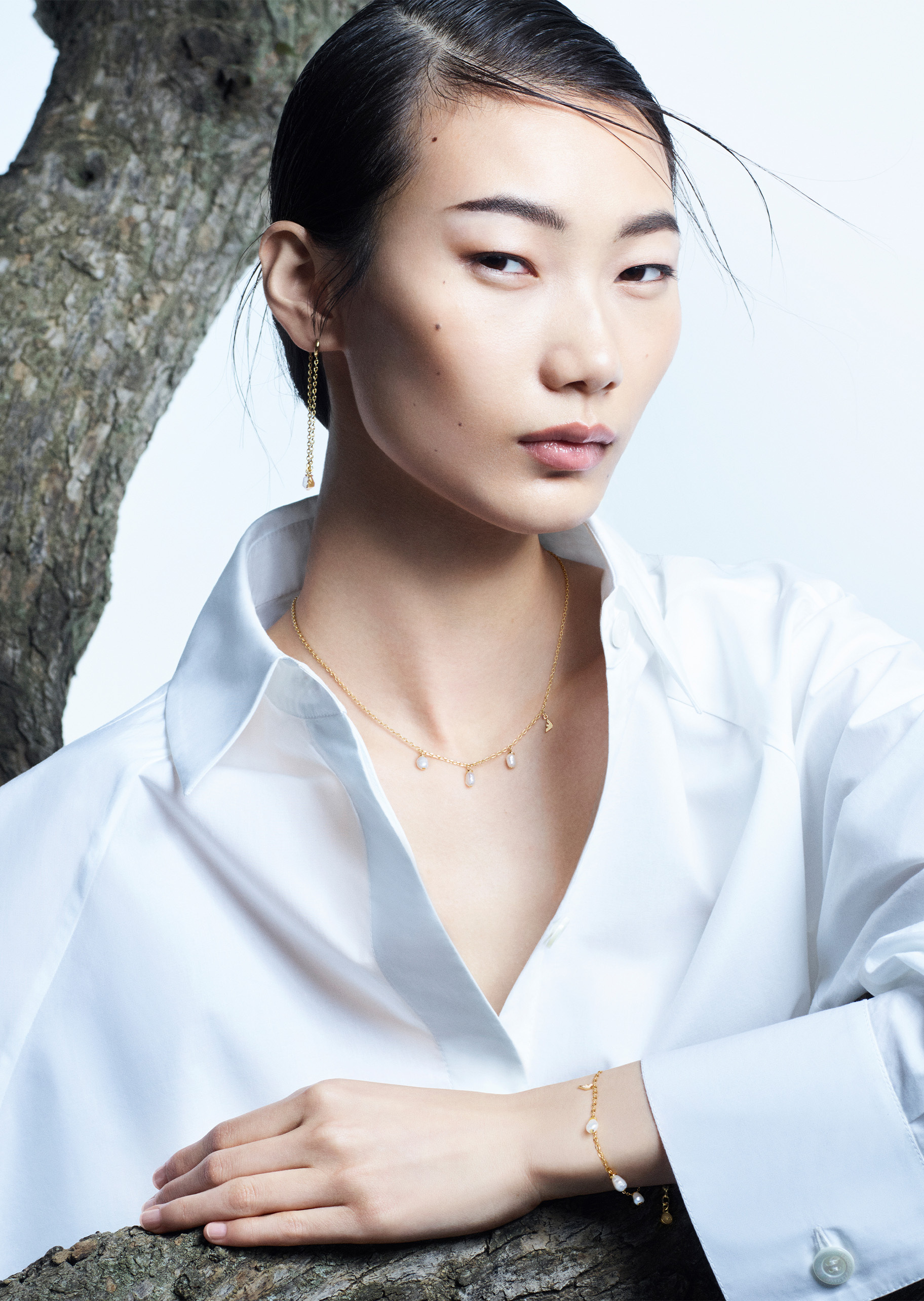 Emporio Armani 女士珍珠吊坠十字链条项链手链礼盒套装