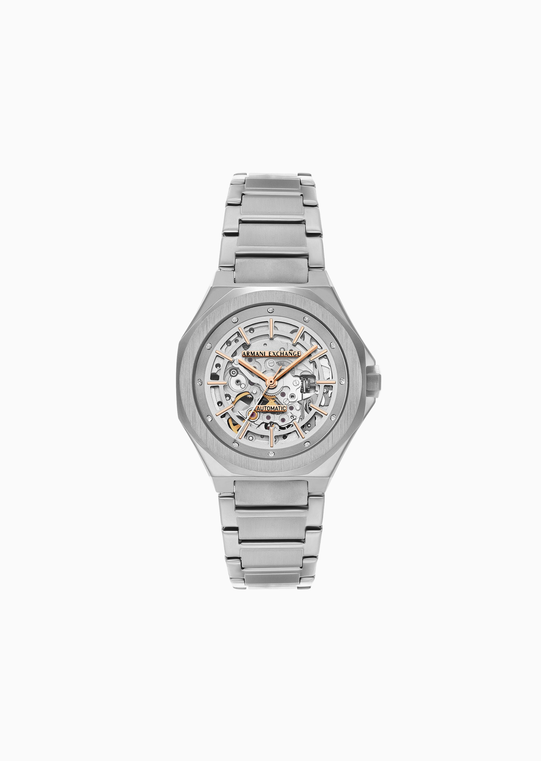 ARMANI EXCHANGE 女士八角形表壳素色钢带机械腕表