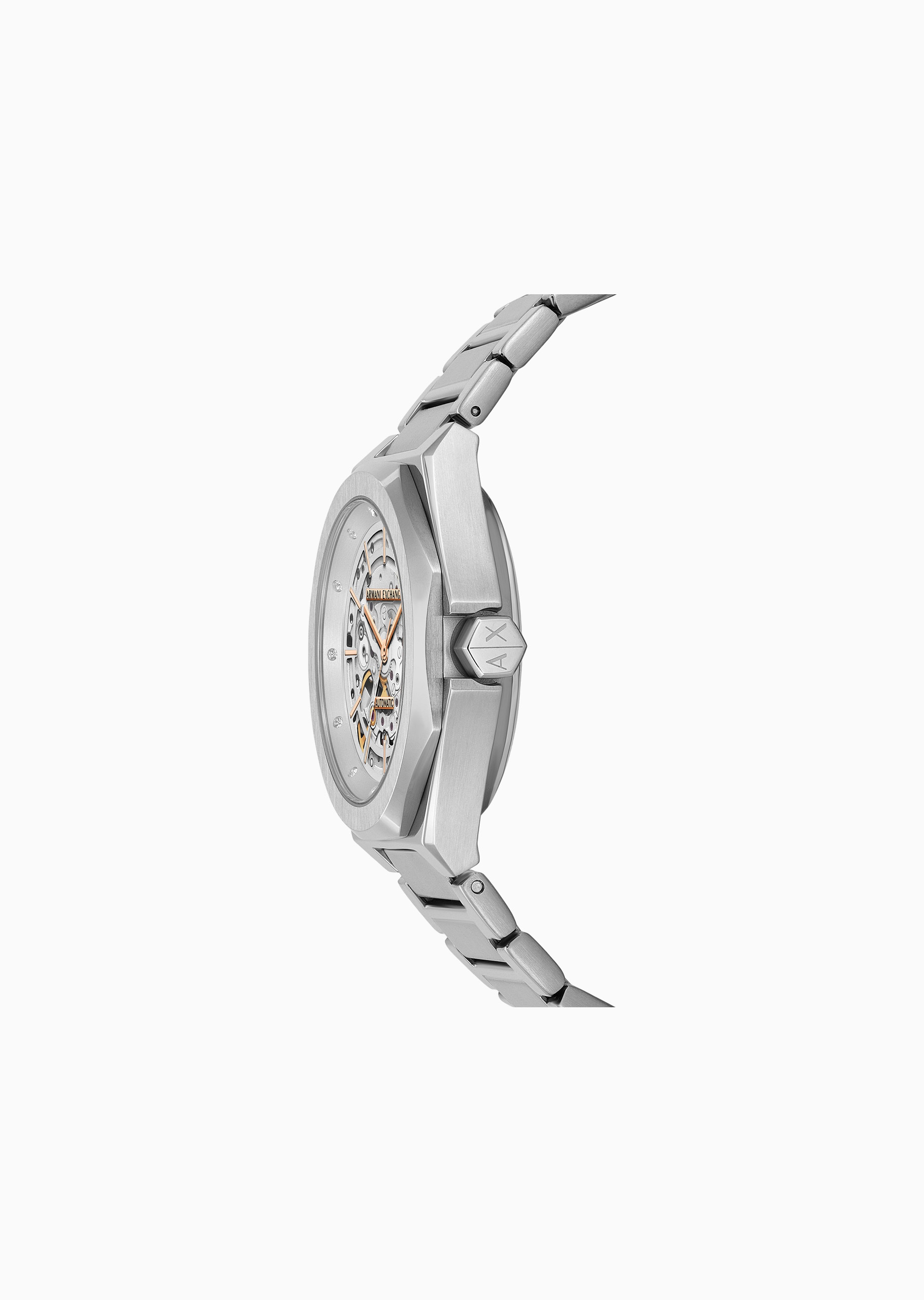 ARMANI EXCHANGE 女士八角形表壳素色钢带机械腕表