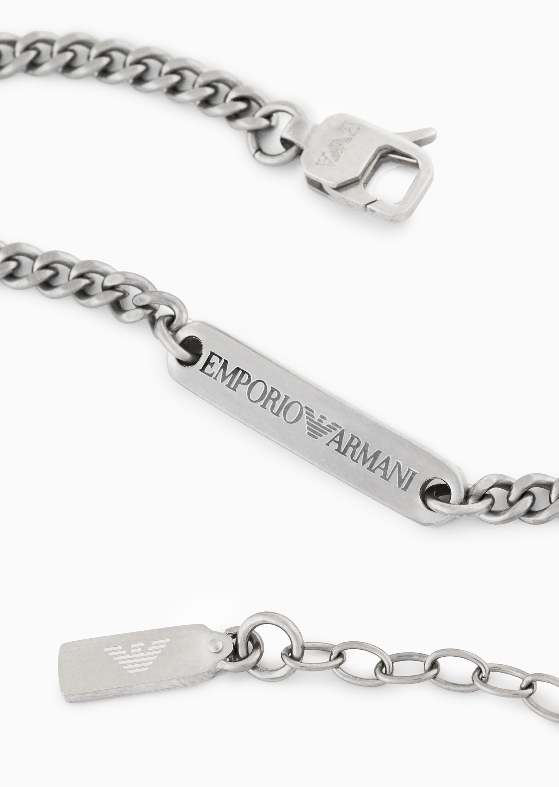 Emporio Armani 男士矩形铭牌素色钢质龙虾扣手链