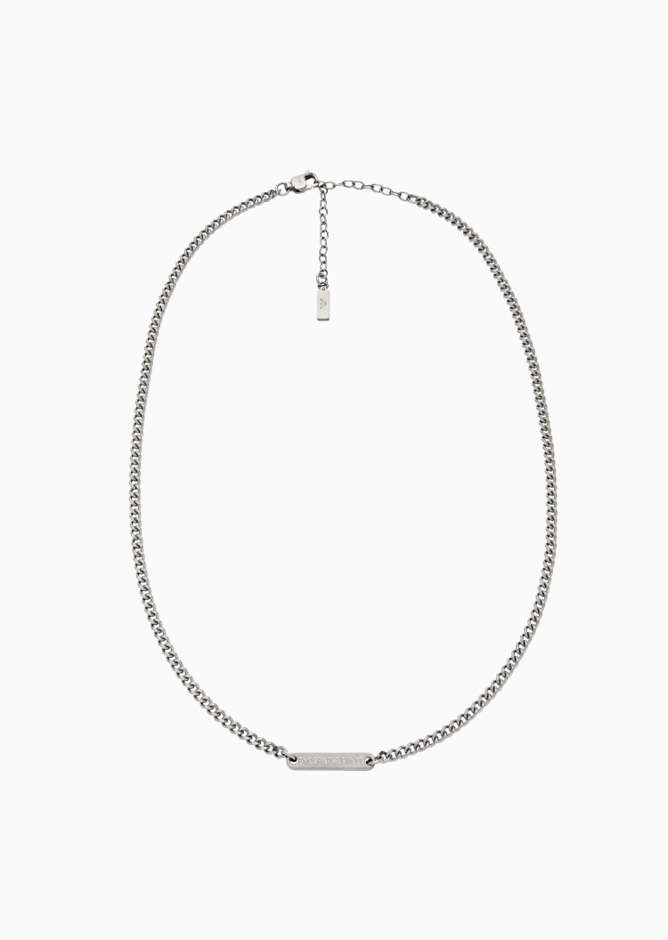 Emporio Armani 男士矩形铭牌素色钢质龙虾扣项链