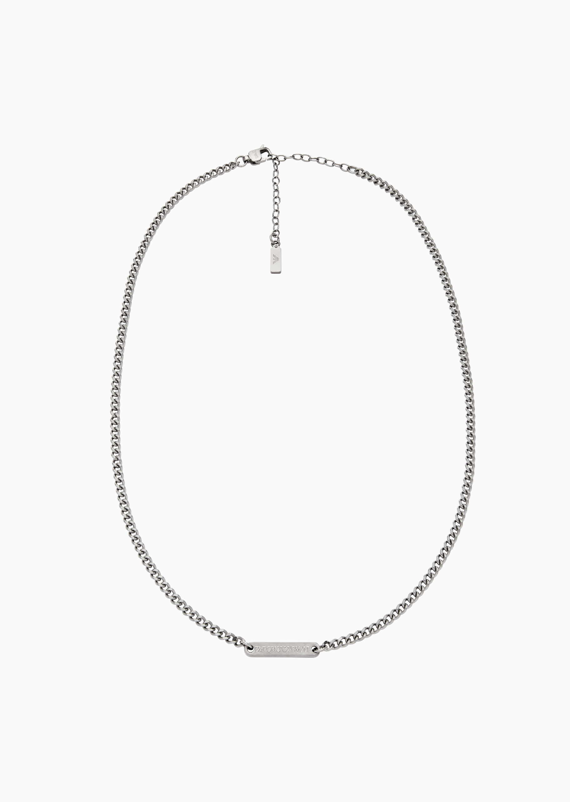 Emporio Armani 男士矩形铭牌素色钢质龙虾扣项链
