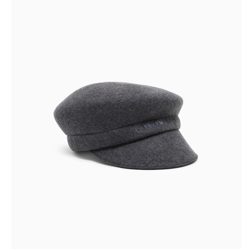 Emporio Armani 女士全绵羊毛平顶刺绣休闲贝雷帽