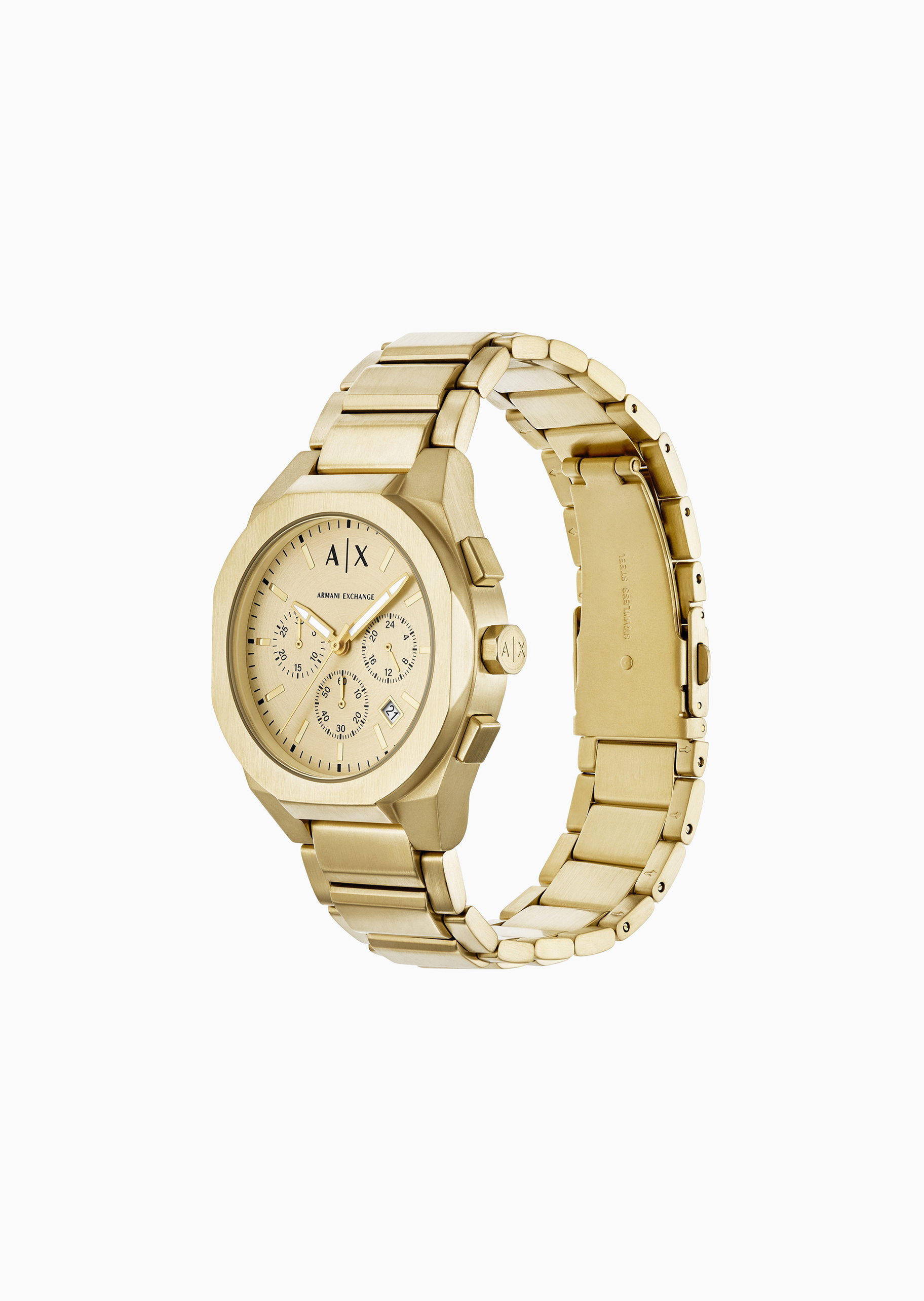 ARMANI EXCHANGE 男士金色钢质表带石英腕表礼盒套装