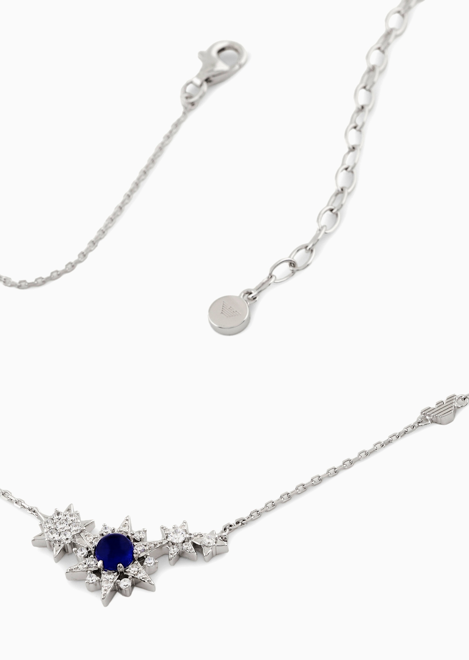 Emporio Armani 夜空蓝星月系列女士密镶星芒银质细链项链