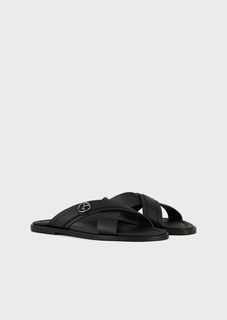 Giorgio Armani 徽标拼色皮革凉鞋
