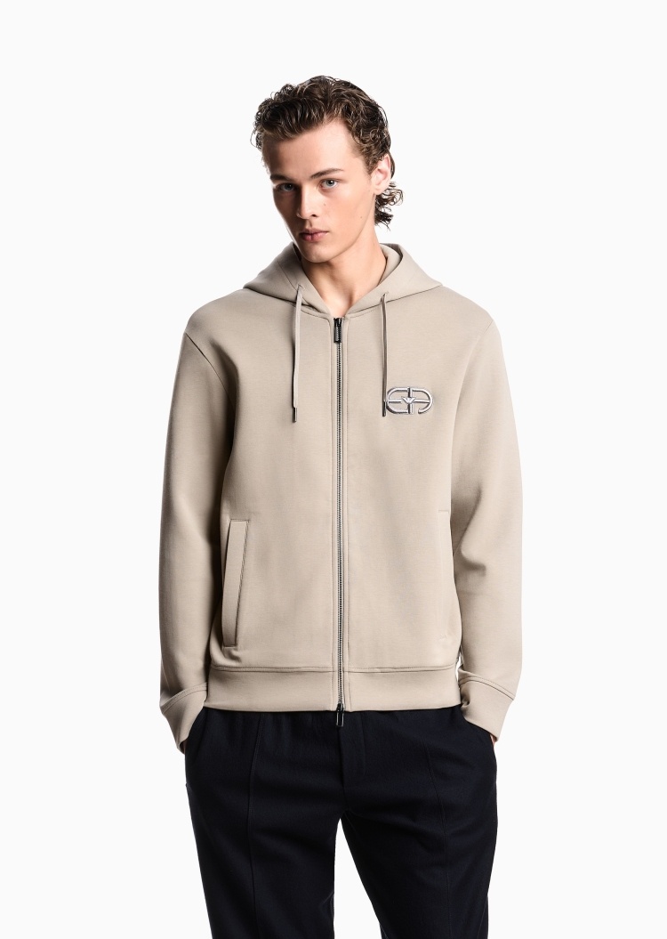 Emporio Armani 男士棉质弹力宽松连帽刺绣开衫卫衣外套