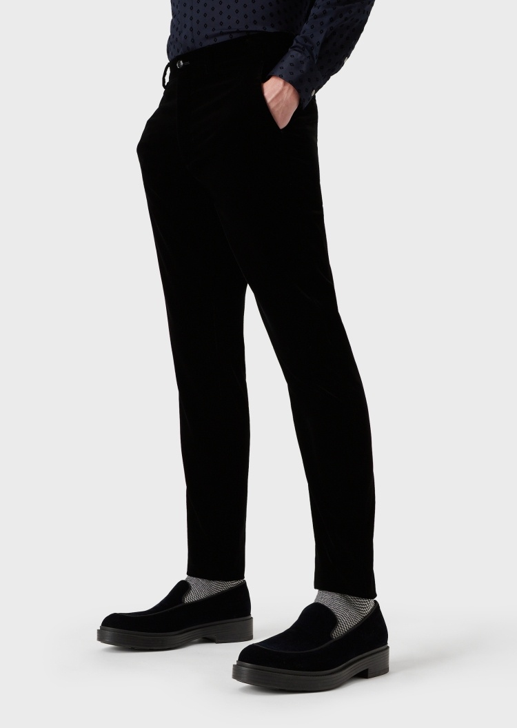 Giorgio Armani 男士纯色窄脚微弹天鹅绒修身休闲裤