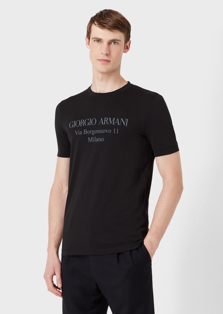 Giorgio Armani 男士休闲简约字母标语全棉圆领短袖印花T恤