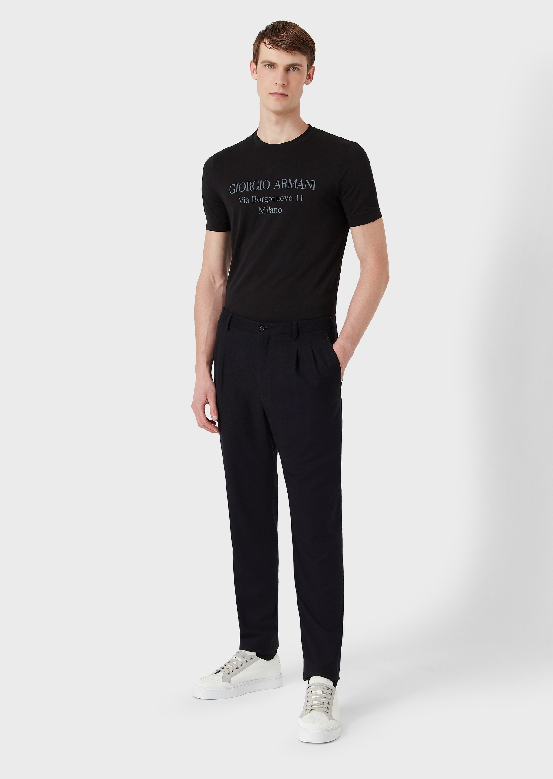 Giorgio Armani 男士全棉合身短袖圆领字母印花T恤