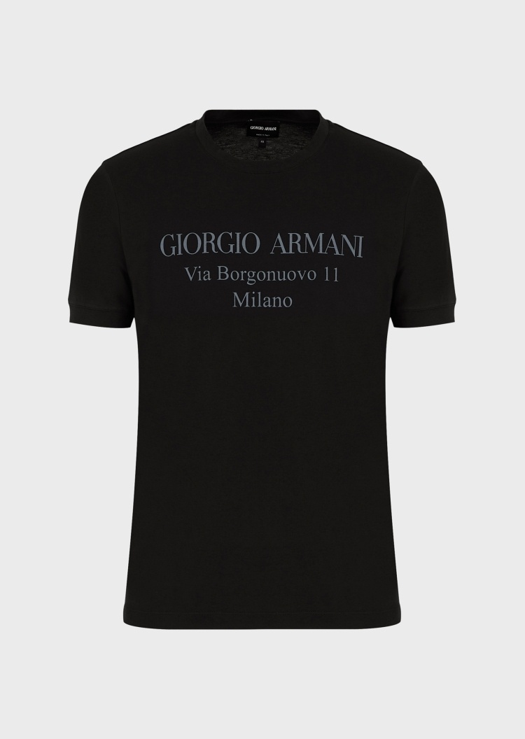 Giorgio Armani 男士休闲简约字母标语全棉圆领短袖印花T恤