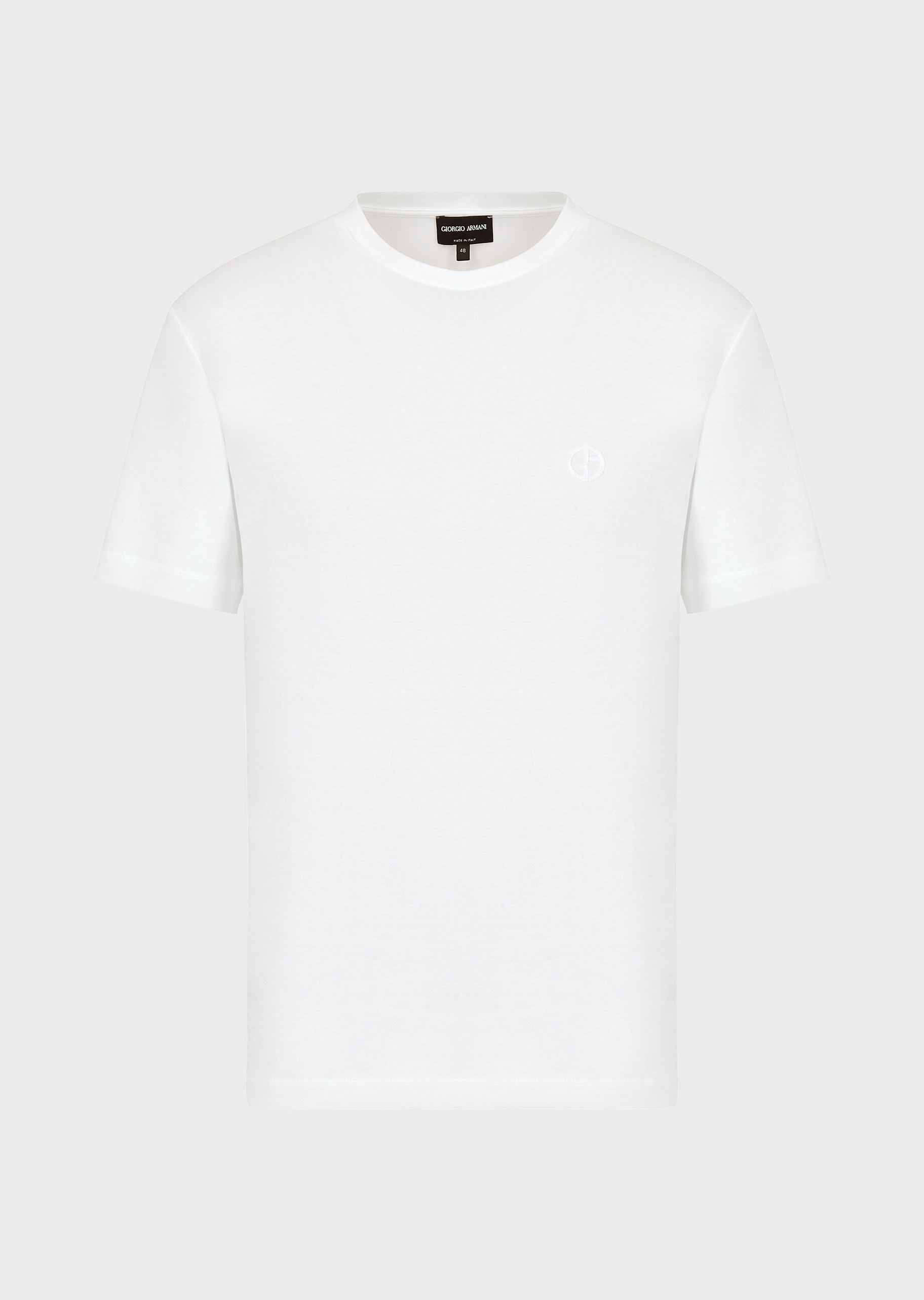 Giorgio Armani 男士全棉合身短袖圆领单色徽标刺绣T恤