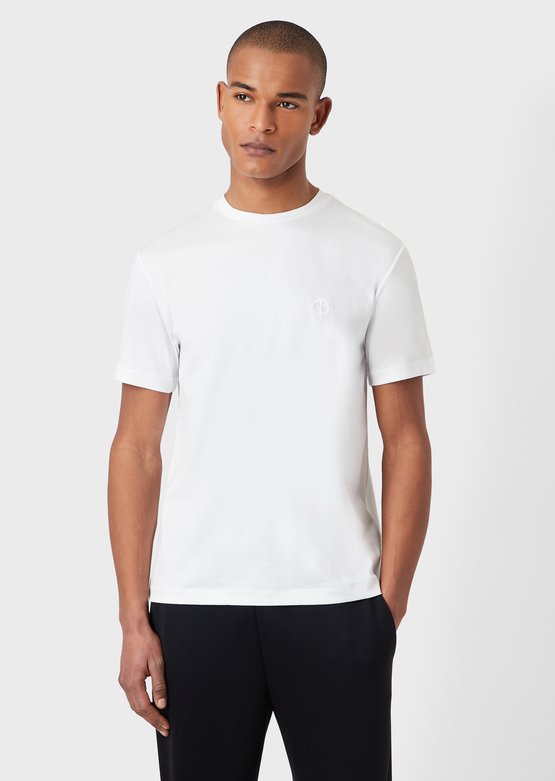 Giorgio Armani 男士休闲刺绣LOGO全棉圆领短袖纯色T恤